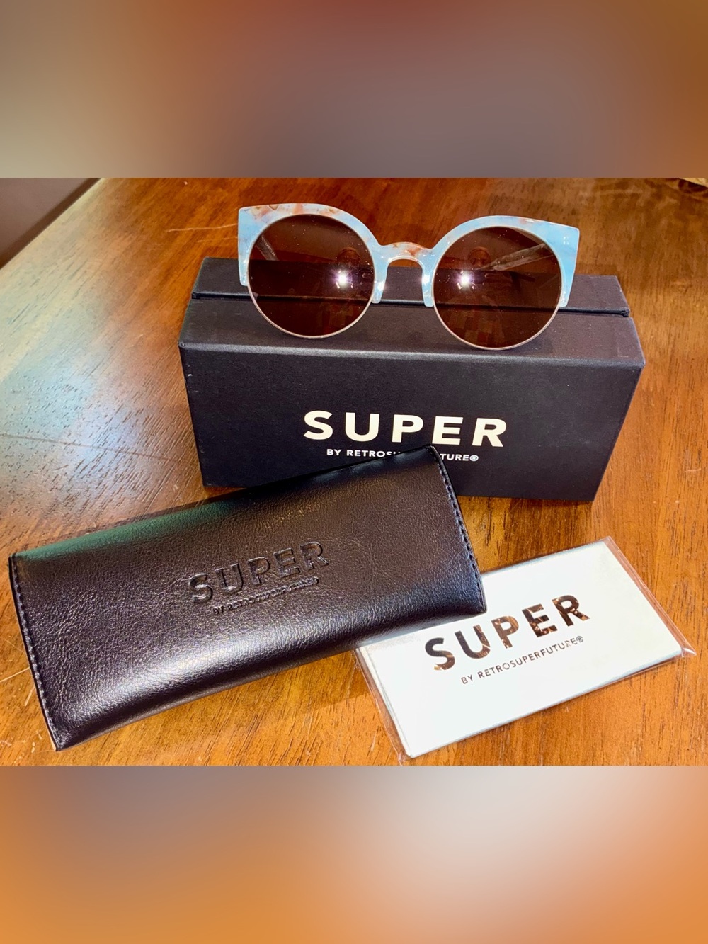 NEW RetroSuperFuture "Lucia Onice Azzurro" Sunglasses - Light Blue Marble